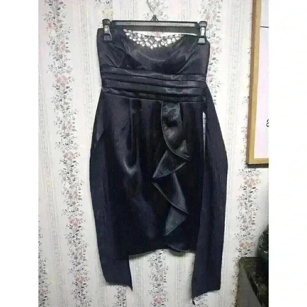 My Michelle Juniors Sz 1 Black Short Strapless Satin Formal Prom Dress